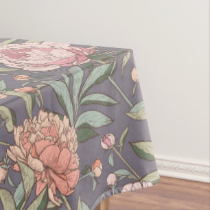 Pink, peach and grey floral pattern tablecloth