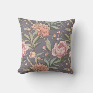 Pink, peach and grey floral pattern throw pillow