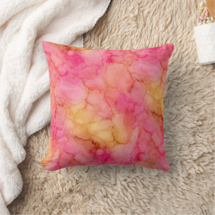 Pink Peach and Soft Gold Watercolor Marble Cushion