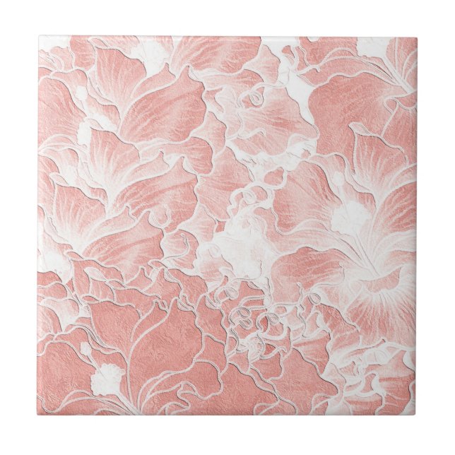 Pink, Peach, and White Floral Pattern Tile (Front)