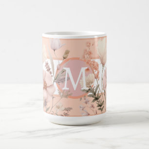 Pink & Peach Beautiful Wildflowers Monogram Coffee Mug