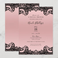 Pink Peach Black Ink Lace Elegant Bridal Shower