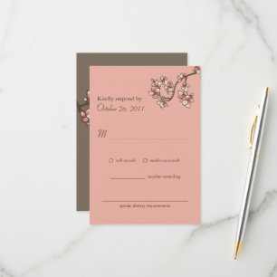 Pink Peach Blossoms Chinese Wedding RSVP Card