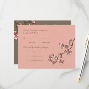 Pink Peach Blossoms Chinese Wedding RSVP Card