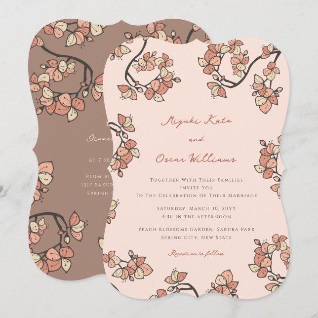 Pink Peach Blossoms Elegant & Chic Floral Wedding Invitation (Front/Back)
