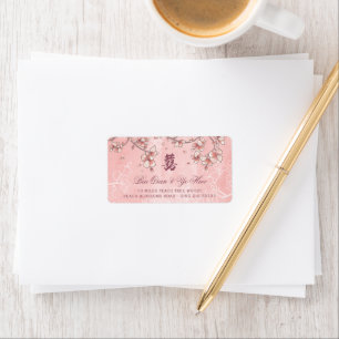 Pink Peach Blossoms Floral Chinese Wedding Address Label