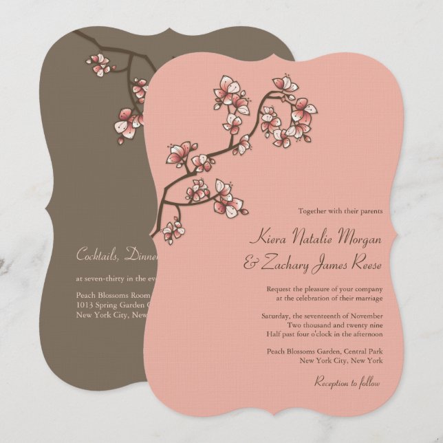 Pink Peach Blossoms Sakura Chinese Wedding Invite (Front/Back)