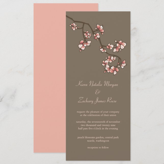 Pink Peach Blossoms Sakura Chinese Wedding Invite (Front/Back)