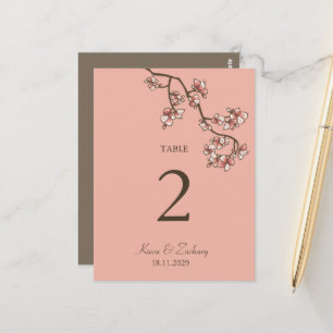 Pink Peach Blossoms Wedding Table Number Card