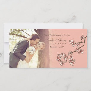 Pink Peach Blossoms Wedding Thank You Photo Card