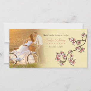 Pink Peach Blossoms Wedding Thank You Photo Card