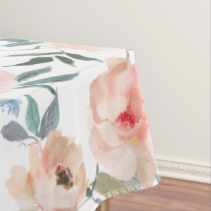 Pink Peach Blue Floral Watercolor Tablecloth