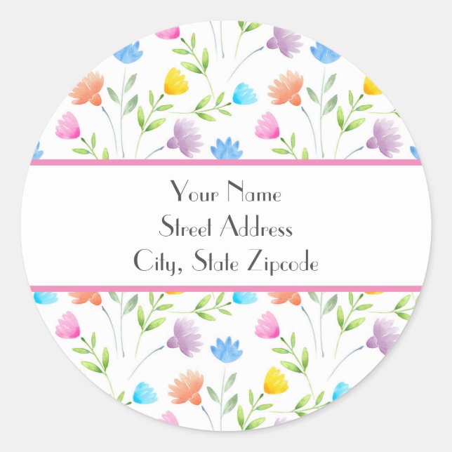 Pink Peach Blue Yellow Plum Floral Pattern Classic Round Sticker (Front)