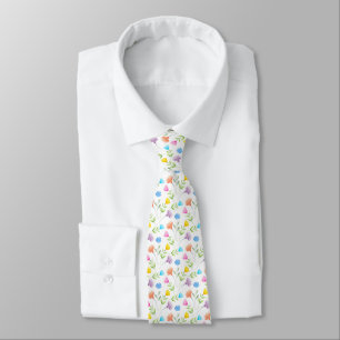 Pink Peach Blue Yellow Plum Floral Pattern Tie