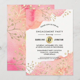 Pink Peach Botanical Engagement Party Invitation