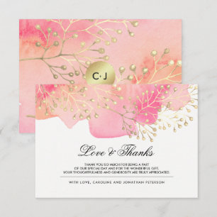 Pink Peach Branches Wedding  Thank You Card
