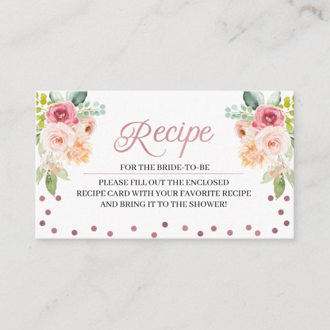 Pink & Peach Bridal Shower Recipe Enclosure Card (Front)