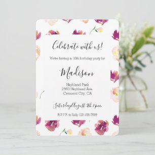 Pink Peach Burgundy Watercolor Flowers Invitation