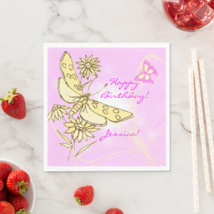 Pink Peach Butterfly Napkin