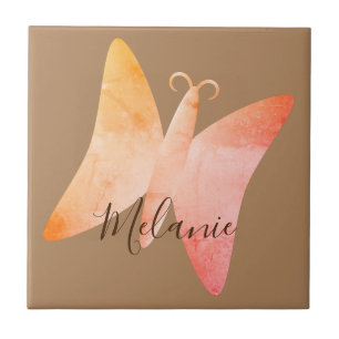 Pink Peach Butterfly Personalised Name Tile