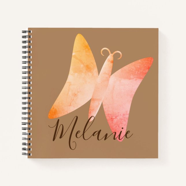 Pink Peach Butterfly Personalised Spiral Notebook (Front)