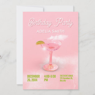 Pink peach cocktail margarita  birthday party invitation