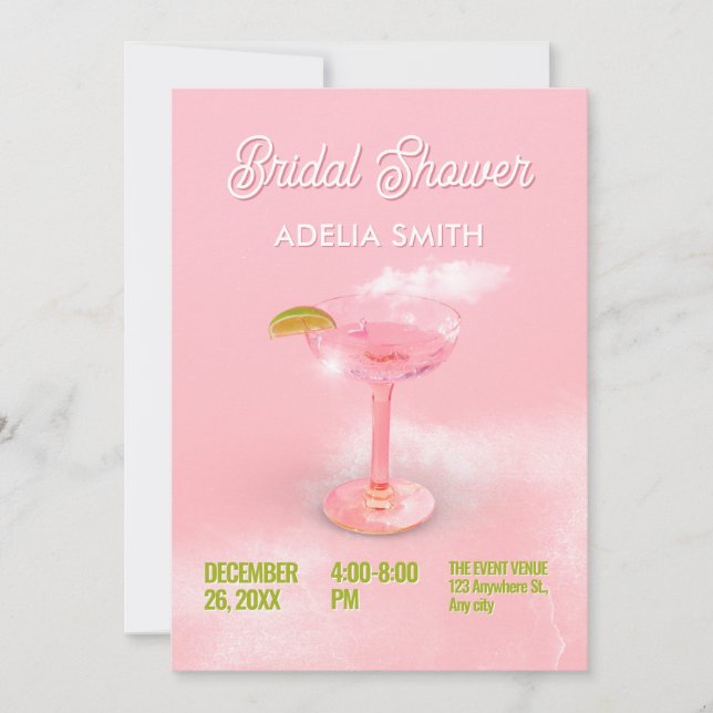 Pink peach cocktail margarita  bridal shower invitation (Front)