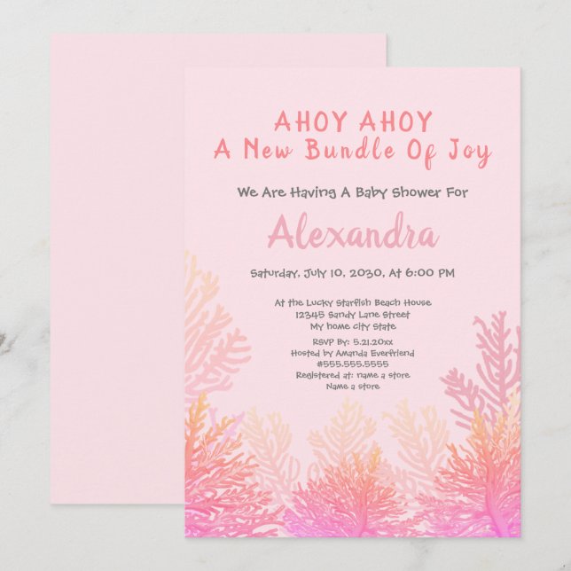 Pink  Peach Coral Ahoy  Girl Baby Shower  (Front/Back)