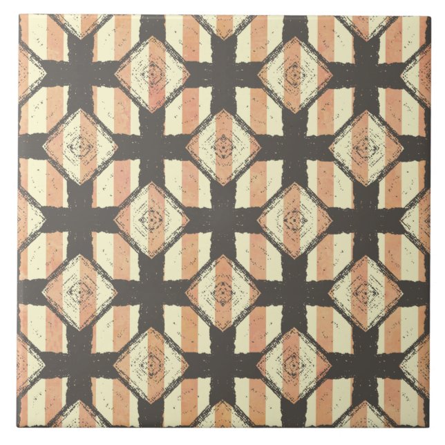 Pink, Peach, Cream & Bronze Striped Cross Pattern Tile (Front)