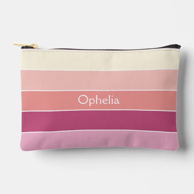 pink peach Custom Summer Colour Block Stripes Accessory Pouch (Front)