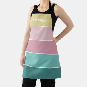 Pink Peach Custom Summer Colour Block Stripes Apron