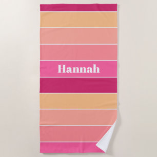 Pink Peach Custom Summer Colour Block Stripes Beach Towel