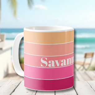 Pink Peach Custom Summer Colour Block Stripes Coffee Mug