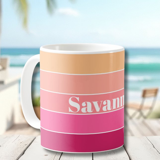 Pink Peach Custom Summer Colour Block Stripes Coffee Mug (Creator Uploaded)