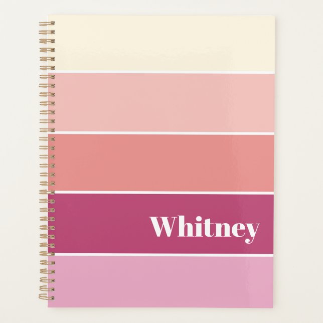 Pink peach Custom Summer Colour Block Stripes Planner (Front)