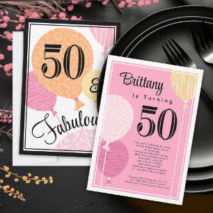 Pink Peach Fabulous 50 Birthday Invitation