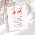 Pink peach floral 18th birthday budget invitation<br><div class="desc">A modern,  stylish and glamourous invitation for a 18th birthday party.  A peach coloured background.  Decorated with foral numbers in faux gold and pink.  The name is written with a modern hand lettered style script.  Personalise and add your party details. 

1 sheet = 1 invitation printed edge to edge.</div>