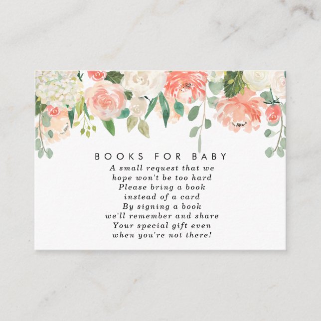 Pink peach floral books for baby book request card (Front)