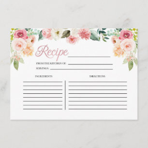 Pink & Peach Floral Bridal Shower Recipe Card