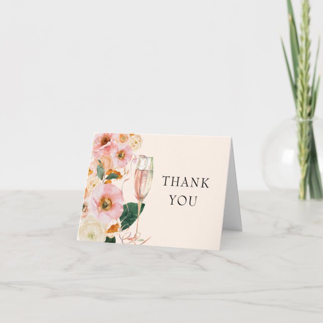 Pink Peach Floral Bridal Shower  Thank You Card (Front)