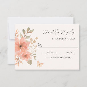 Pink peach floral butterfly RSVP card