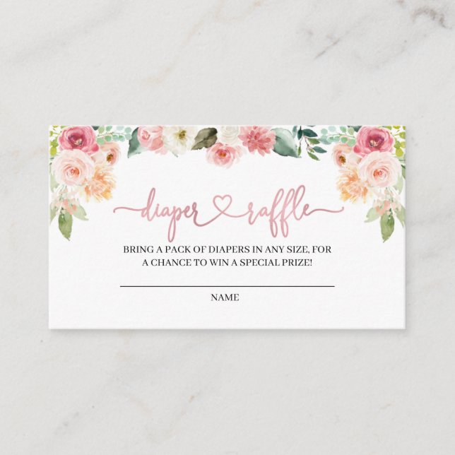 Pink & Peach Floral Diaper Raffle Enclosure Card (Front)
