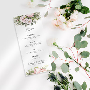 Pink Peach Floral Elegant Wedding Menu
