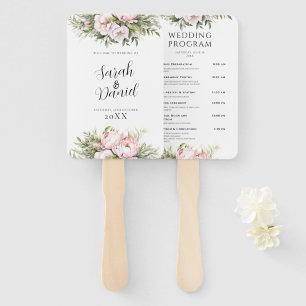 Pink Peach Floral Elegant Wedding Programs Hand Fan