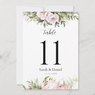 Pink Peach Floral Elegant Wedding Table Numbers