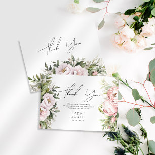 Pink Peach Floral Elegant Wedding Thank You Card