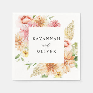 Pink & Peach Floral & Greenery Name Napkins