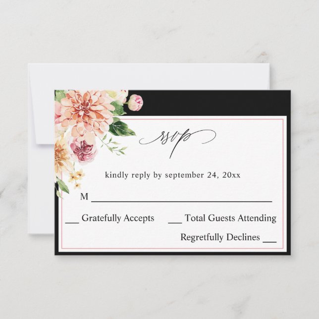 Pink & Peach Floral & Greenery no Meal RSVP V2 B (Front)