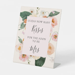 Pink Peach Floral Guess How Many Kisses Pedestal Sign