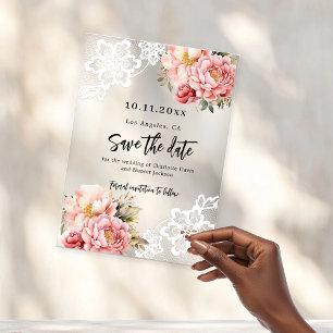 Pink peach floral lace wedding Save the Date card Acrylic Invitations